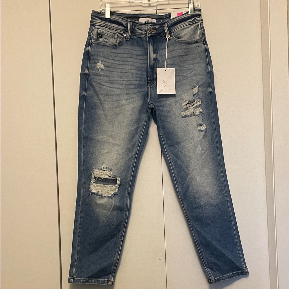 KanCan Distressed Straight Leg Jeans - Blue